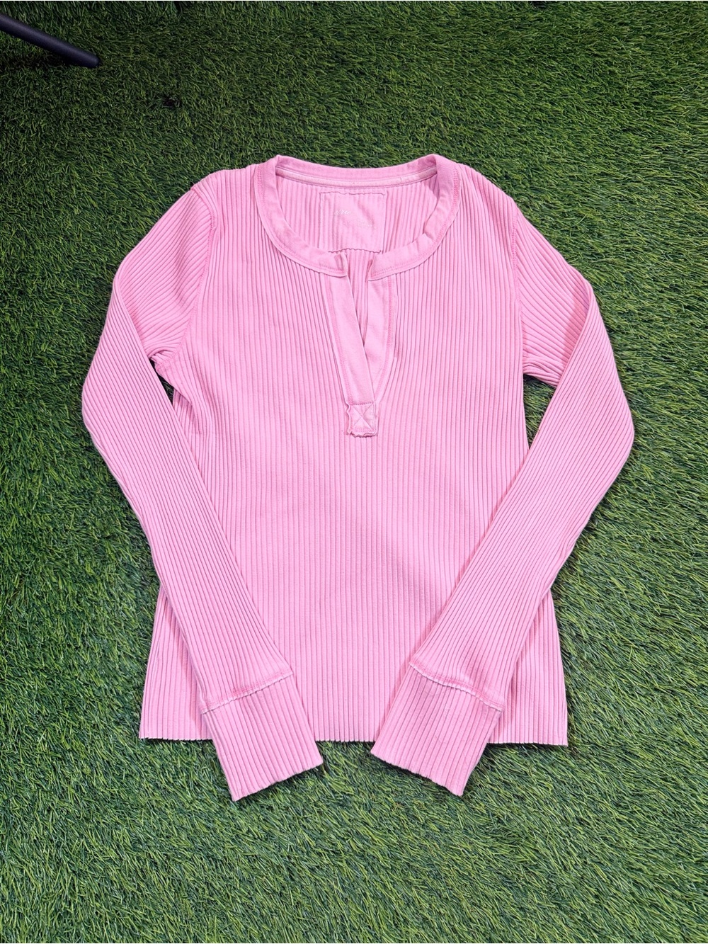 Aerie Fireside Long Sleeve Henley TShirt Pink burst size medium